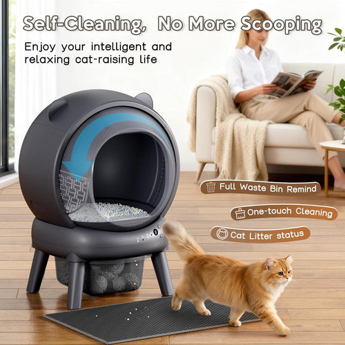 Vivirata Automatic Litter Box, Self Cleaning Litter Box with App Control, Large Capacity for Multiple Cats, Noise & Odor Control, Dual Safety Sensors, Easy Maintenance with 2 Roll Garbage Bags, Gray